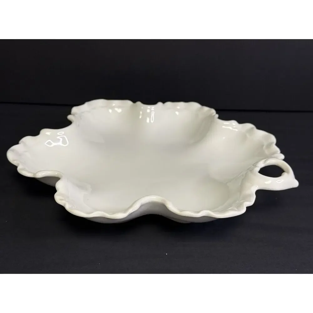 Vintage Japan White Porcelain Scalloped Leaf 11” Twig Handle Ruffled MCM UCAGC